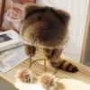 Raccoon King Winter Hat: Faux Fur with Rabbit Ears for Kids and Adults