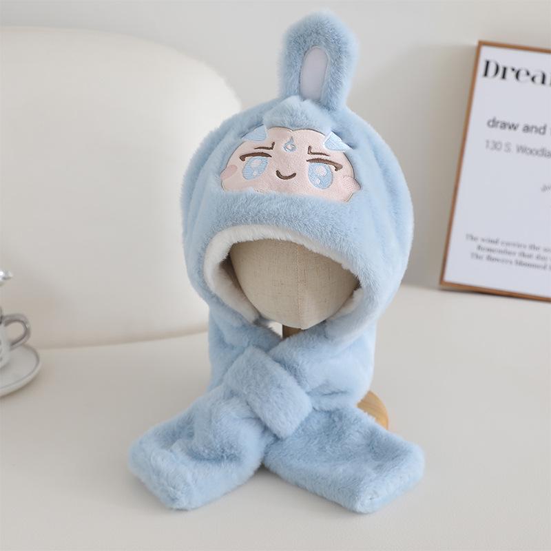 Children's Scarf and Hat All in One Festive and Cute Nezha Ear Protection Hat Warm and Thickened Plush Pullover Hat for Men and Women
