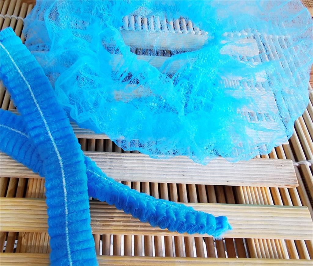 100pcs Disposable Blue Hair Nets/Caps Non-woven Head Cover for Food Services