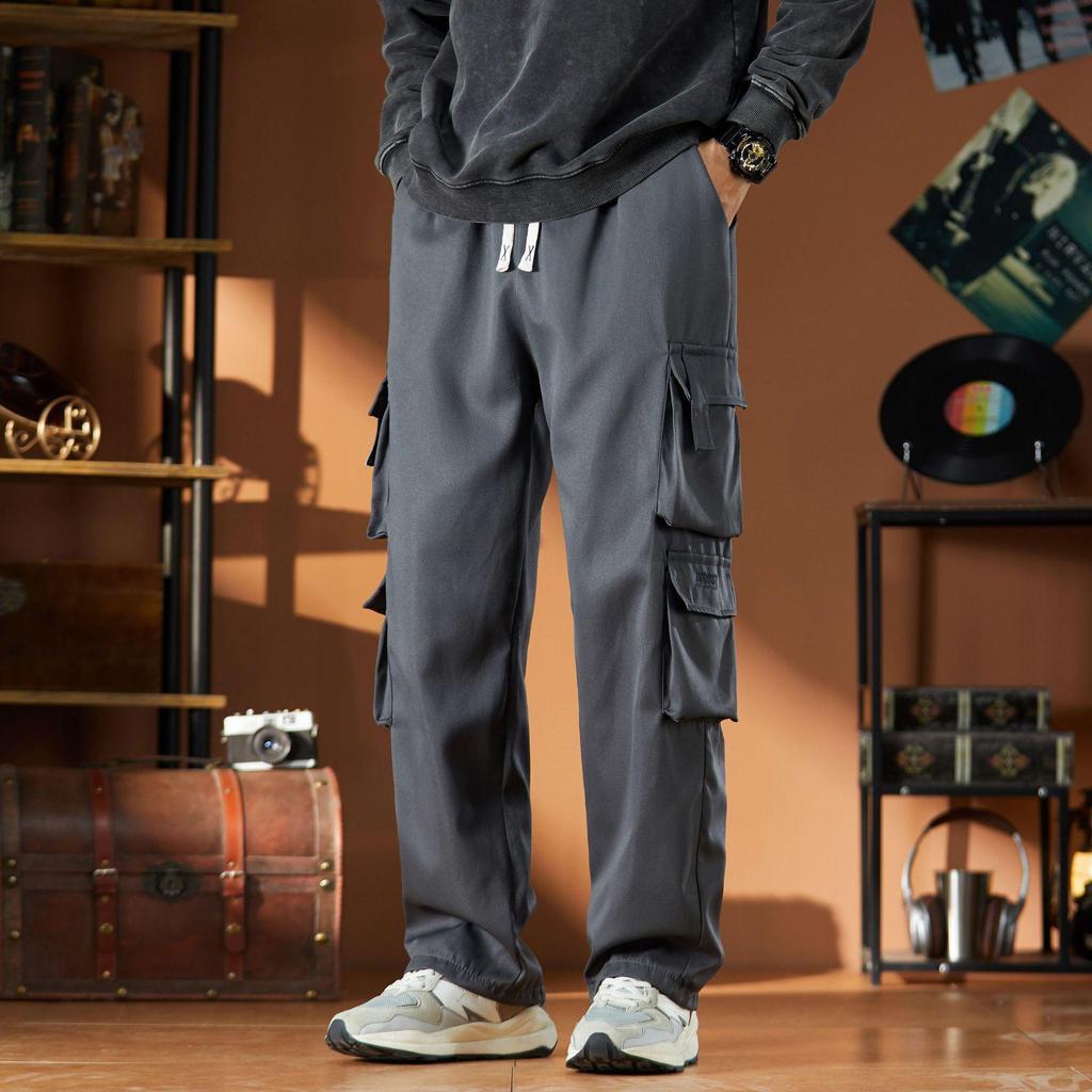 Мужские трендовые брюки в стиле хай-стрит, свободные, повседневные, с несколькими карманами: Модные брюки прямого кроя на весну и осень