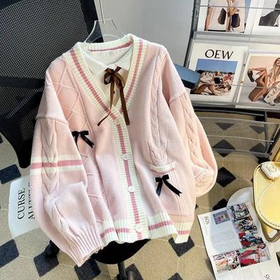 Deeptown Sweet Coquette Свитера Кардиган Женский Кавайный Бантик Вязаный Кардиган Японский Стиль Преппи Лолита Трикотаж JK Джемперы