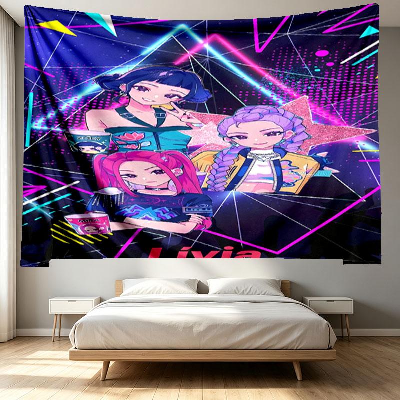 KPop Demon Hunters Print Tapestry - Portable Wall Decor Cloth, for Home, Dorm, Travel, Bedroom, Living Room - Ideal Birthday Housewarming Gift