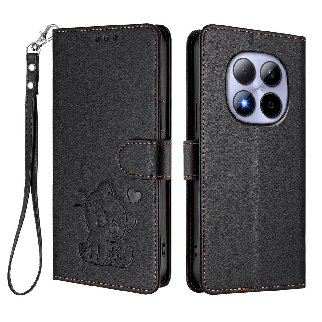 For Xiaomi Redmi Note 15 Pro 5G Wallet Case with Wrist Strap Love Cat Pattern Imprint Leather Phone Cover