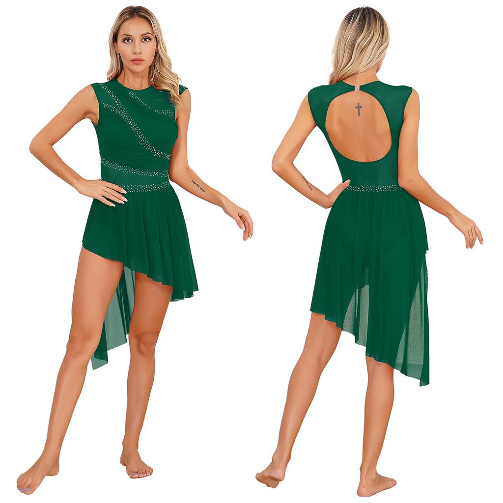 Women's Lyrical Latin Dance Dresses Asymmetric Skirted Leotard Modern Contemporary Dancing Costume