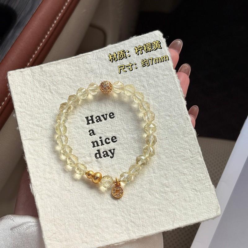 Natural Faceted Lemon Yellow Quartz Beaded Bracelet Women Pendant Boho Forest Style Jewelry Gift Friend