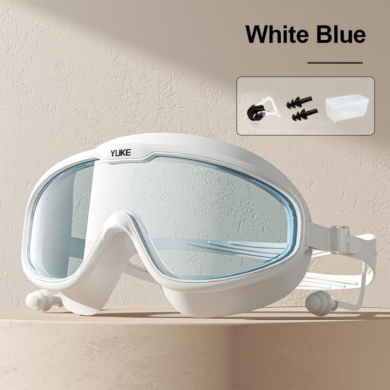 Профессиональные очки для плавания в большой оправе с затычками для ушей, противотуманные очки с широким обзором для подводного плавания, очки для плавания для мальчиков и девочек, очки для бассейна, пляжа, водонепроницаемые очки