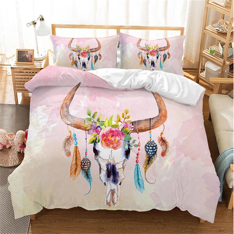 Комплект постельного белья с изображением животных из фермы, односпальный комплект постельного белья King Queen Bohemian Mandala из микрофибры с изображением оленя и быка, черепа коровы