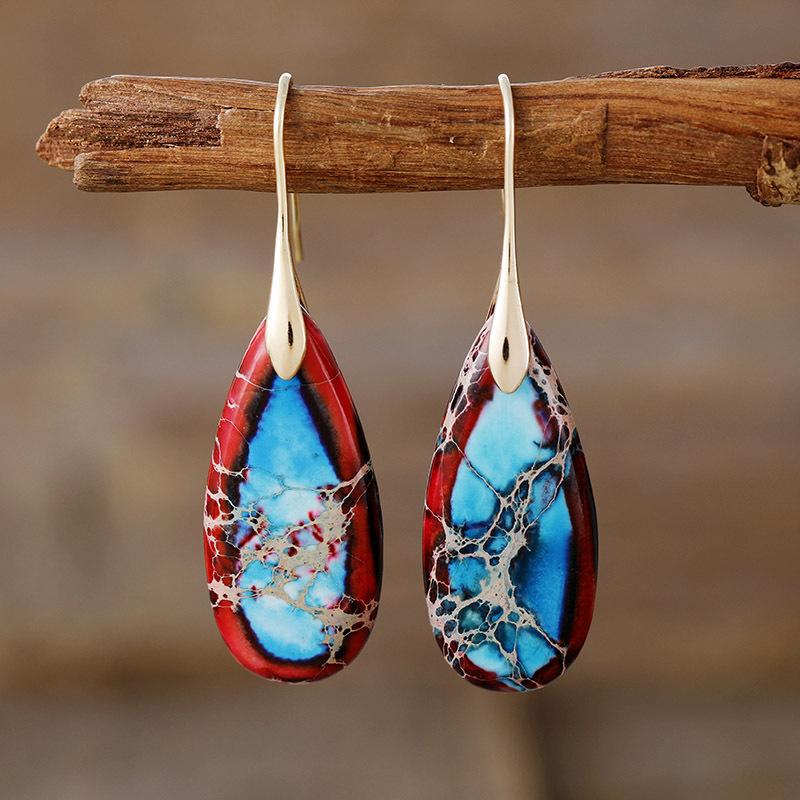 Bohemian Emperor Stone Water Drop Pendant Earrings European and American Popular Ins Jewelry