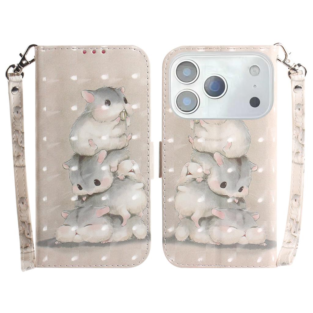 Для iPhone 17 Pro Чехол с принтом, кожаный кошелек, чехол для телефона с ремешком на запястье