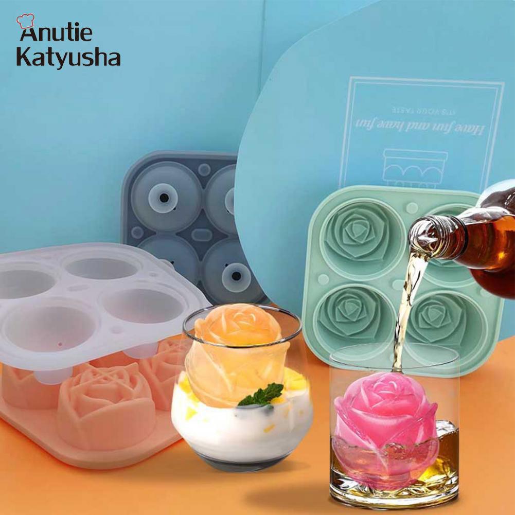 4-полосный лоток для кубиков льда, противопыльный пищевой безопасный, без BPA, силиконовые формы для кубиков льда в форме розы для дома, 4-луночная форма для лотка для льда в форме розы