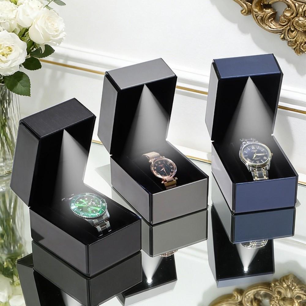Exquisite PU Leather Watch Box Flip-Top Lid with LED Light Wristwatch Display Case Bracelet Storage Single Watch Gift Box Watch