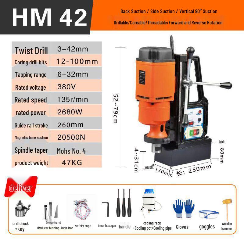 Huimai Industrial-Grade Magnetic Base Drill: Multifunctional Tapping, Core Drilling, and Hole Saw Portable Bench Machine.