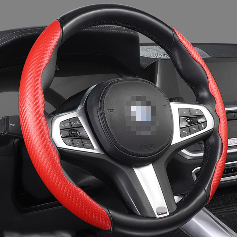 2Pcs Car Steering Wheel Cover Carbon Fiber Steering Wheel Booster Non-Slip Car Handle Protective Cover Car Interior Accessories