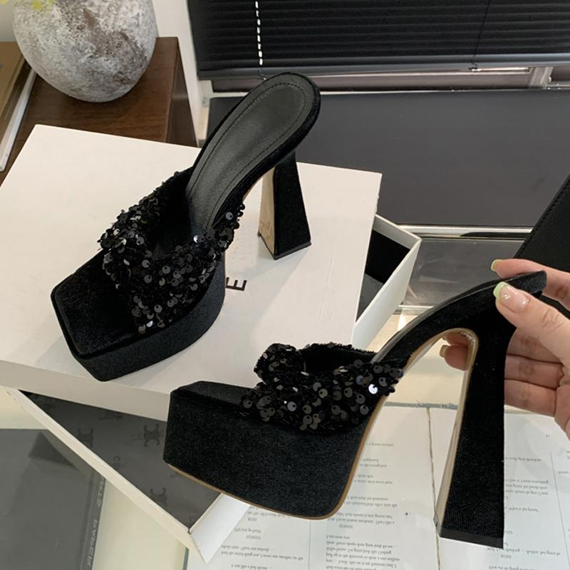 Liyke Street женские сексуальные туфли с квадратным носком на очень высоком каблуке, современные тапочки с плиссировкой в виде рыбьей чешуи, сандалии на узкой платформе, женские туфли