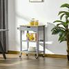 Serving Trolley Kitchen Cart on Wheels with Rubberwood Worktop - 2 Shelves, 1 Drawer and