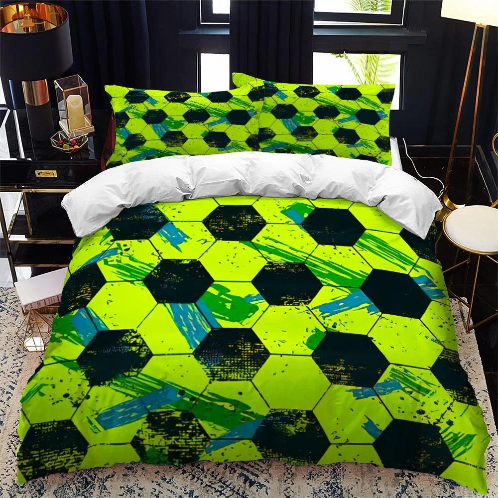 Soccer Duvet Cover Set 2/3pcs FootBall Print Bedding Set With Comforter Cover And Pillowcases Ball Theme For Kids Teens Adults