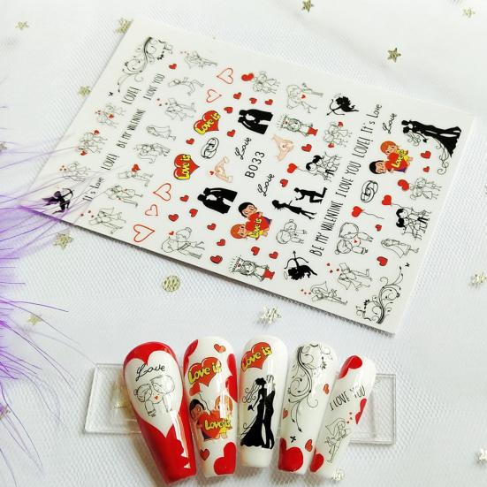 12Pcs/Set Nail Sticker Non-Fading Self-Adhesive Excellent Saturation Valentine DIY Design Decals Manicure Sticker for Manicure