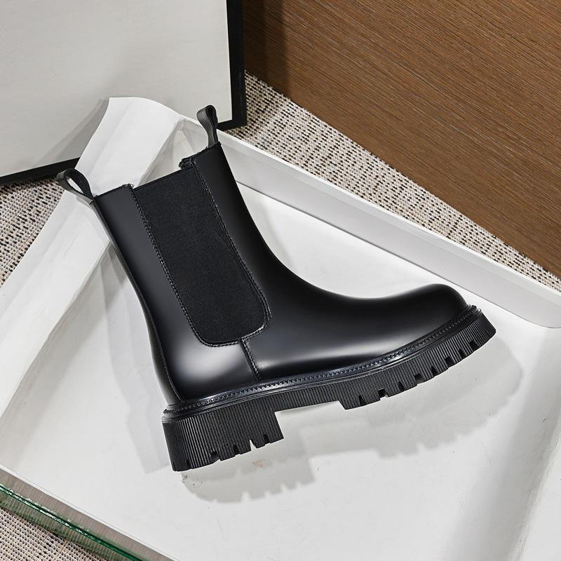 Мартинсы на внутренней платформе, женские, в британском стиле, средней высоты, на толстой подошве, в стиле ретро, дымчатые, ботинки челси, универсальные, короткие, на осень и зиму