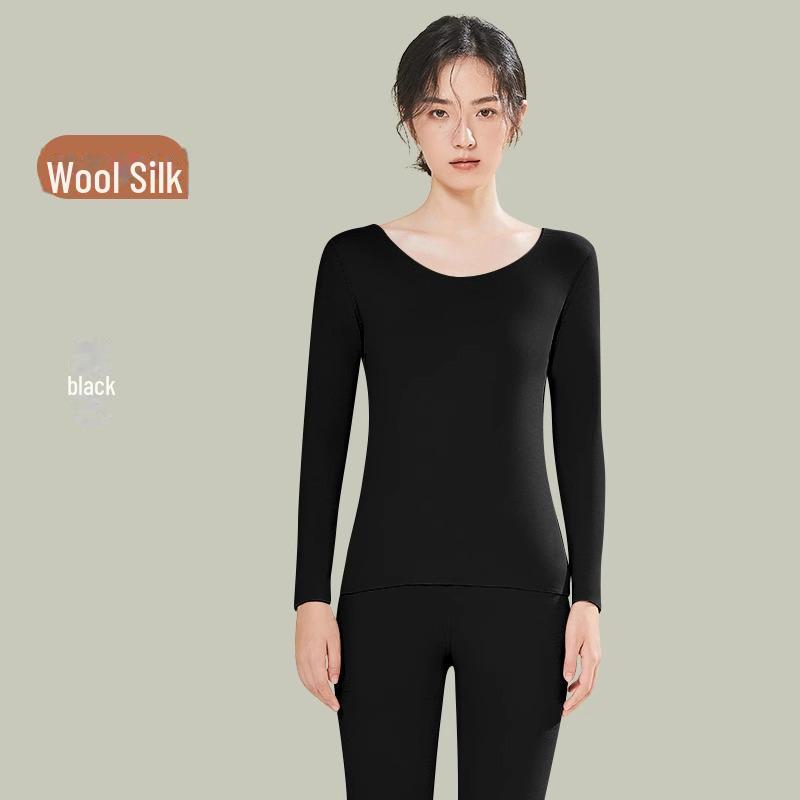 Women's Wool Silk Thermal Underwear Set - Seamless, Thickened, and Comfortable for Autumn/Winter (Top and Bottom).