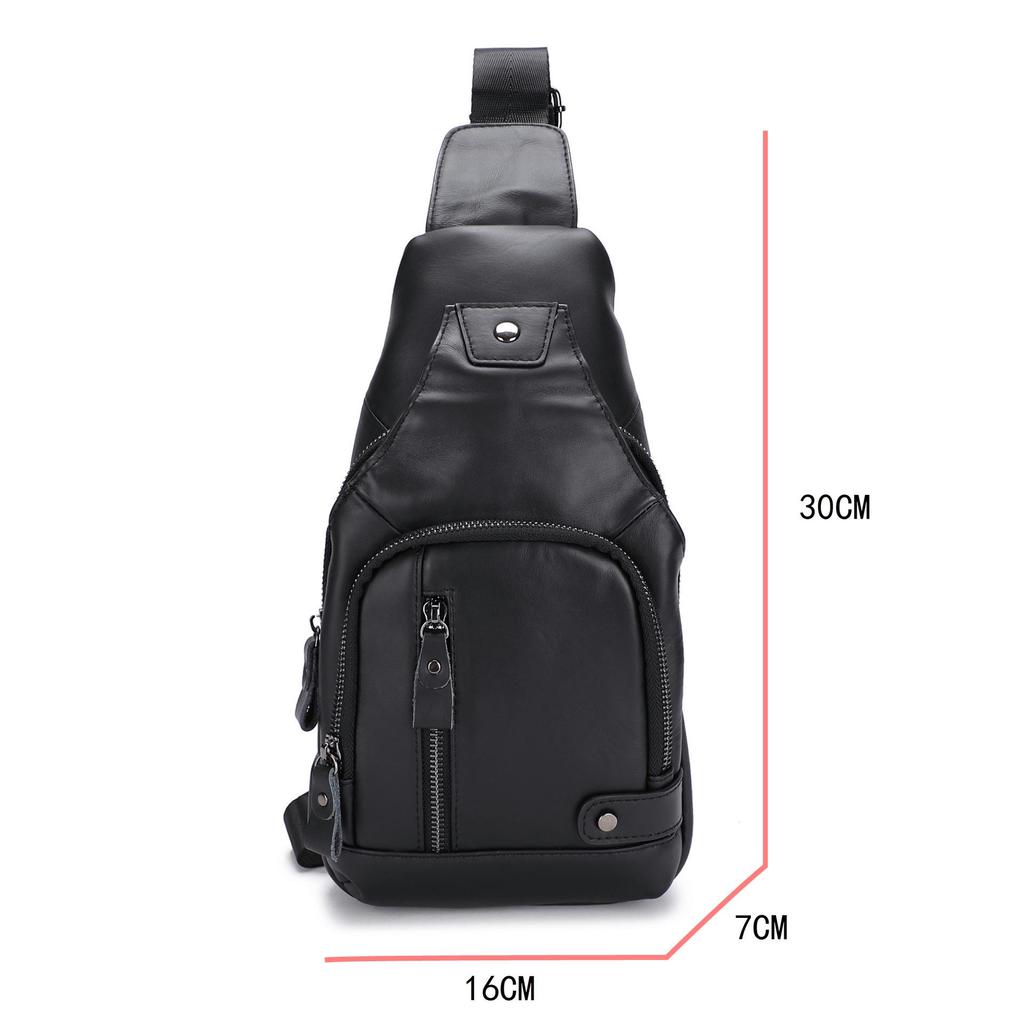 Genuine Leather Men's USB Charging Chest Bag - Business Casual Single Shoulder Messenger Bag