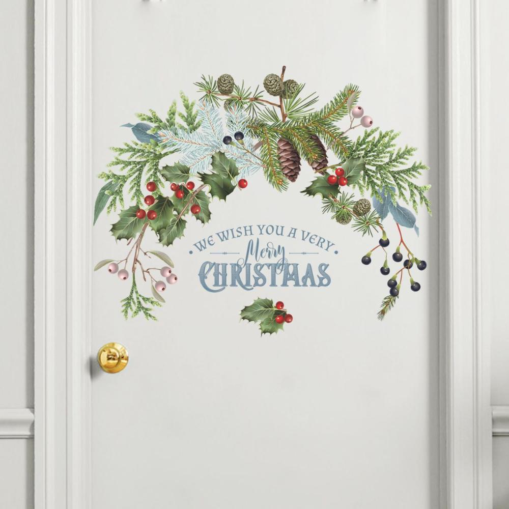 Merry Christmas Door Green Plant Posters Wall Decals Wall Stickers Window Decals Christmas Murals