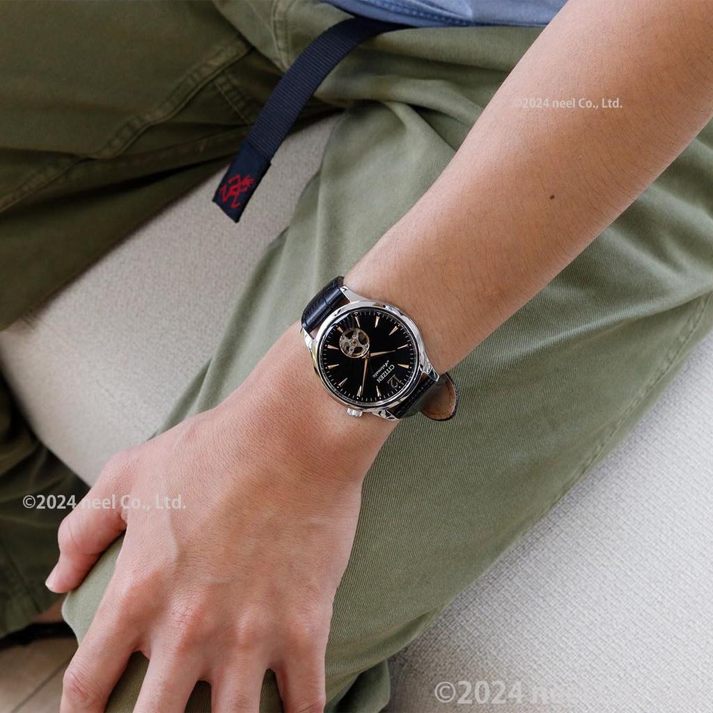 Citizen Автоматические часы с открытым сердцем, черные, NH9131-14E, мужские, дизайн, прозрачная задняя крышка, водонепроницаемые,