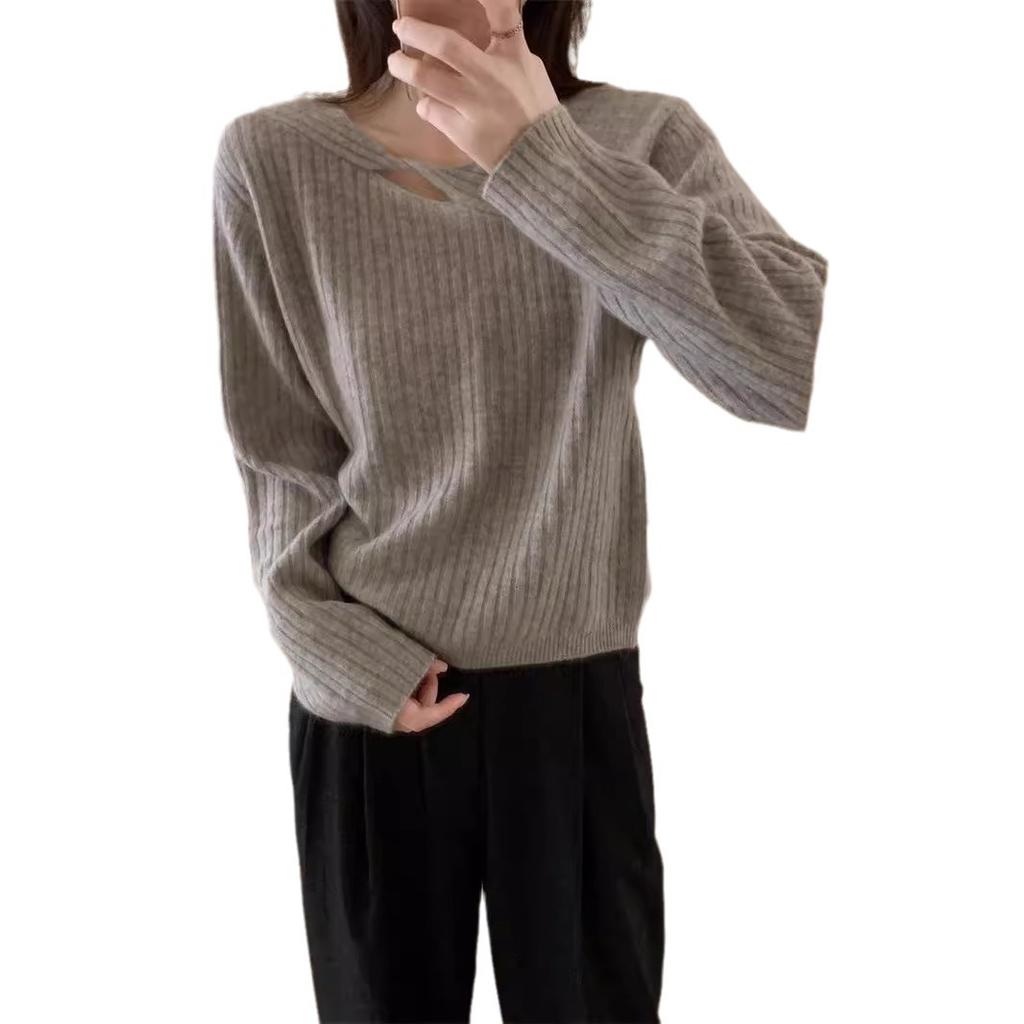 Топ-свитер с длинными рукавами, вязаный базовый, осенне-зимний, белый, ажурный пуловер для женщин