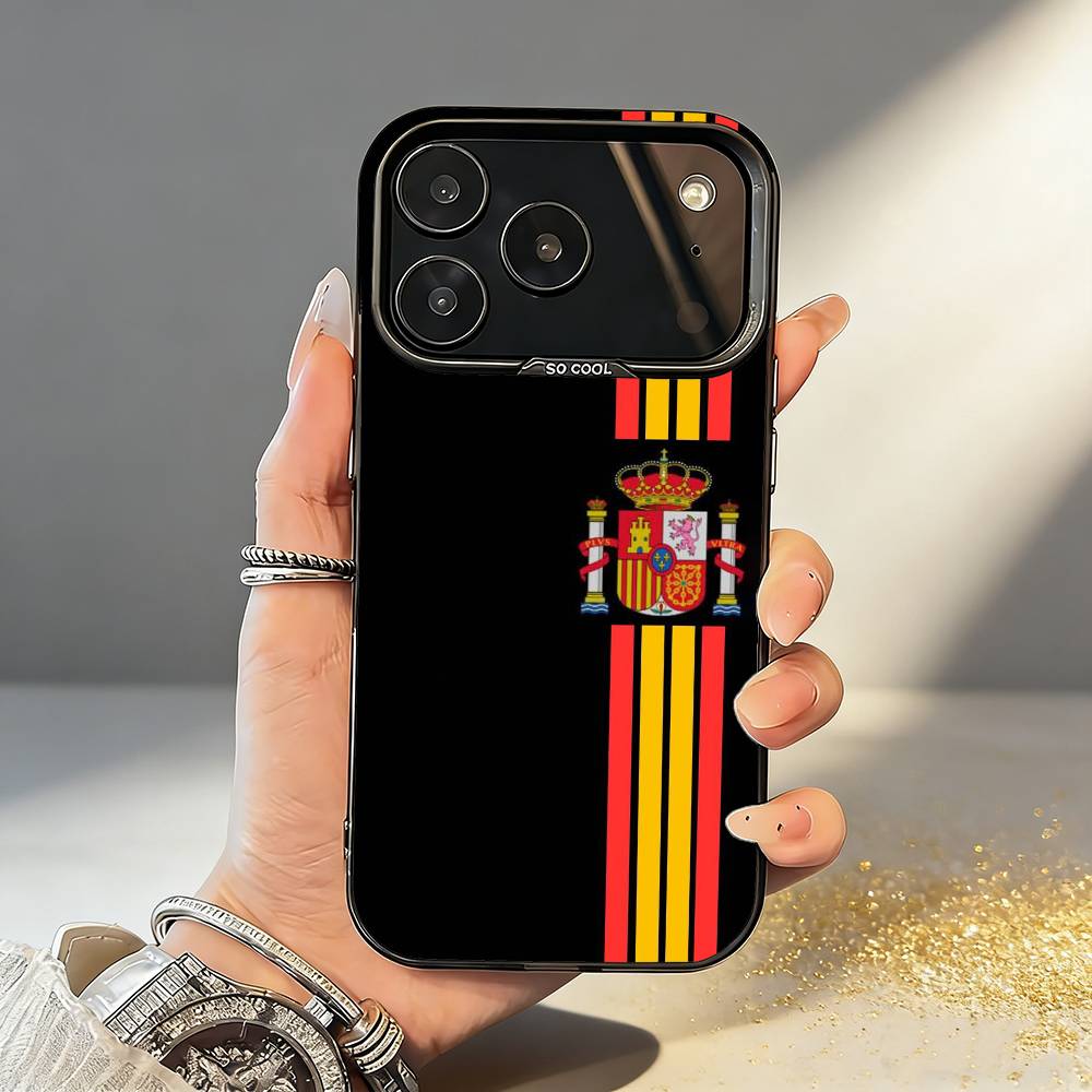 Spanish Flag Phone Case For iPhone17,16,15,14,13,12,11,Pro,MAX Gray Matte Silicone Black Cover