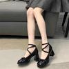 Women's Thick Soled Mary Jane High Heels 2024 Summer New Fashion Elegant Sexy Thick Heeled Versatile Butterfly Knot Single Shoes