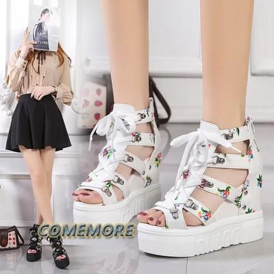 Обувь для женщин 2024 года, новые римские сандалии, женские, на высоком каблуке, белые, со шнуровкой, на танкетке, с застежкой-молнией сзади, дышащая обувь