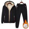 Мужской спортивный костюм большого размера с капюшоном, утепленный плюшем, осенне-зимний, повседневный, теплый, из двух частей, молодежная куртка из овечьей шерсти, на кулиске