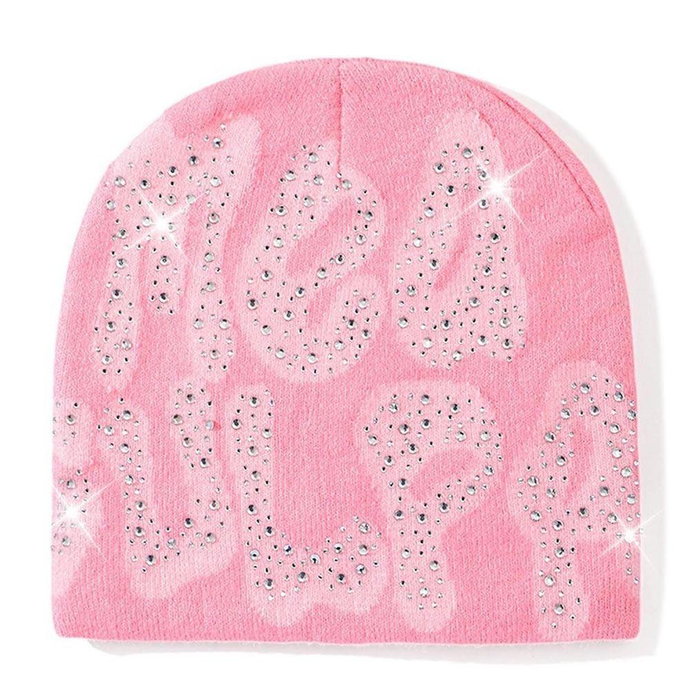 Trendy Stretch MEA Culpa Beanies Hat with Rhinestone Warm Soft y2k Beanies Hats Knitted Hip-hop Hat for Women Men