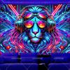 Черно-белый Гобелен Музыкальное Животное Лев DJ Фон Занавеска для Вечеринки Светящийся в Темноте Гобелен Флуоресцентное Настенное Украшение Декор Комнаты