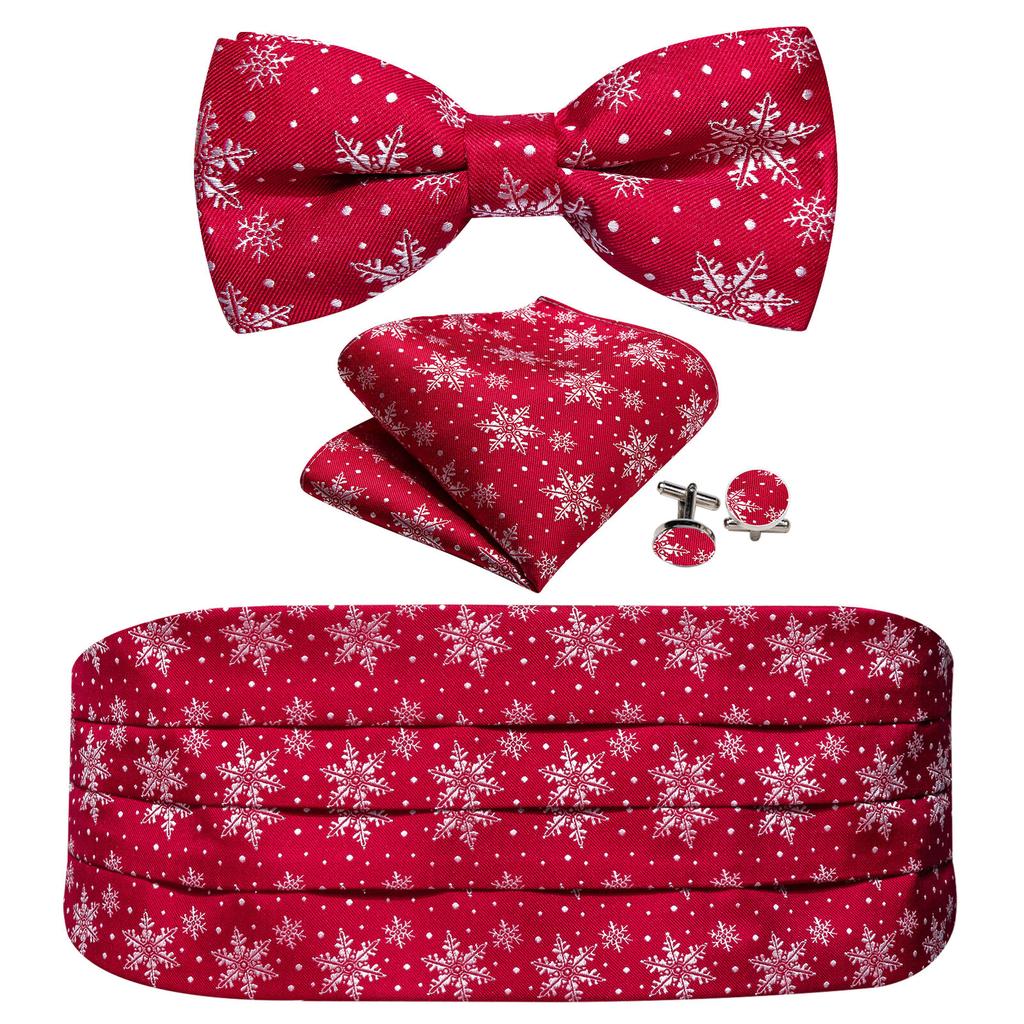 Barry.Wang Mens Cummerbund Belt and Bowtie Set Silk Pre Bow Tie Hanky Cufflink Set