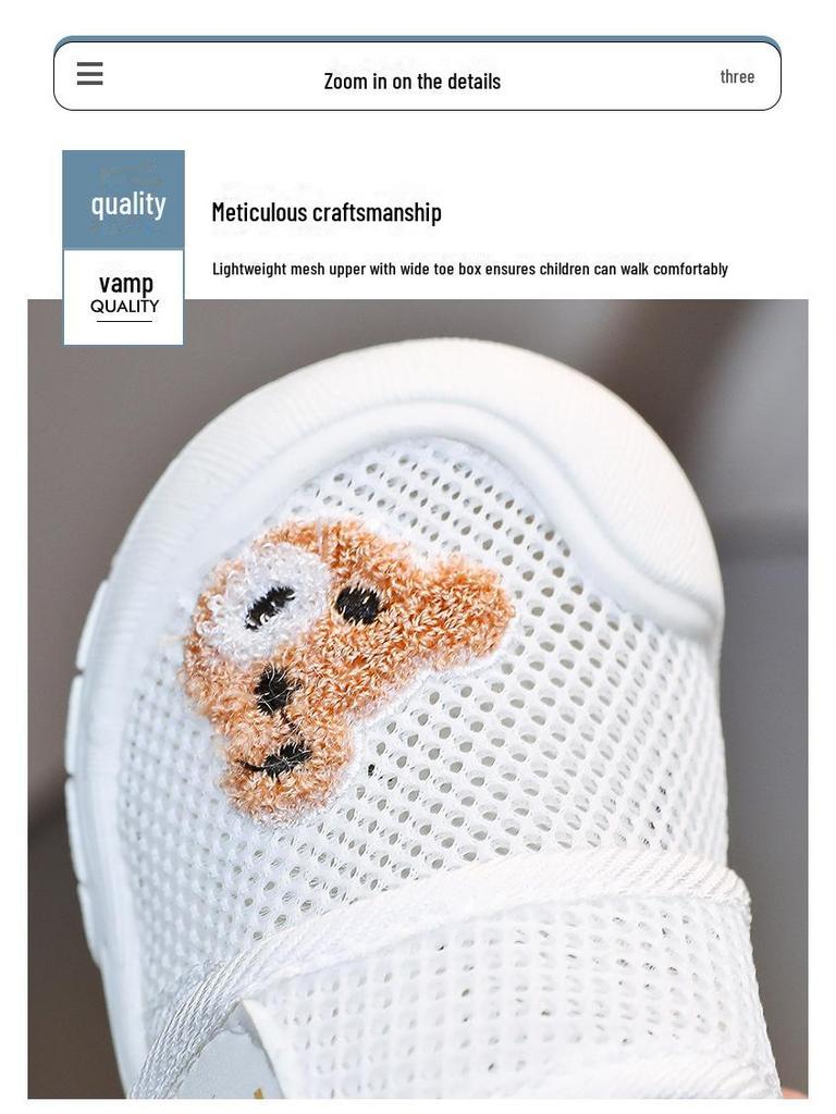 Обувь для малышей Bear Sports с мягкой подошвой, дышащая, для мальчиков и девочек, 1-2 года, летняя сетчатая обувь для дома