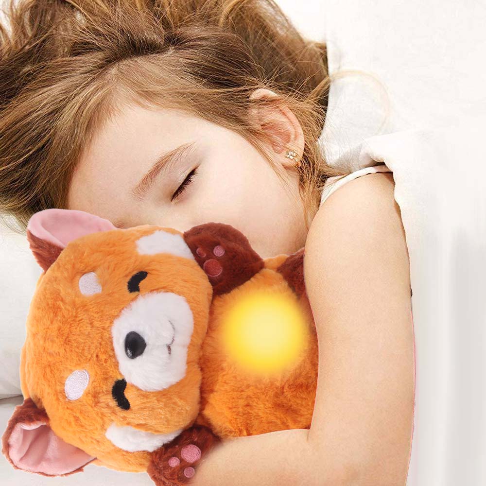 Stuffed Animal Breathing Red Panda Music Lights Sound Sleeping Doll Children Gift