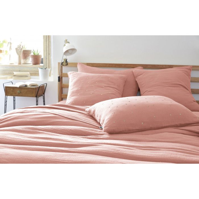 Golden Polka Dot Decorative Pillowcase "Gaïa Chic" 60 X 60 Cm &; 50 X 70 Cm "Cotton Gauze" - Gaïa Chic Peach Pink - 60 X 60 Cm