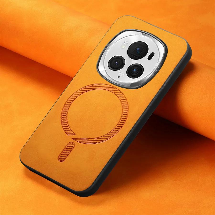 Для Huawei Honor Magic 6 Pro 5G Роскошный кожаный чехол для беспроводной зарядки Magsafe Магнитный чехол для Honor Magic6 Lite 6pro Противоударный бампер