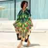 EDOLYNSA Женский кафтан большого размера с принтом в стиле бохо, зеленый свободный халат 2024 года, летняя праздничная одежда для отдыха, пляжное платье, купальник, накидка Q1674