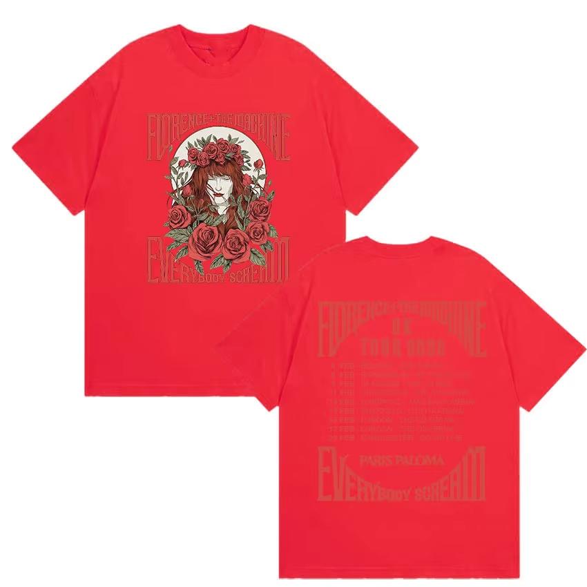 Florence  The Machine Everybody Scream Tour 2026 Print T Shirts Unisexs Women Vintage Fashion pure Cotton Tshirt Streetwear