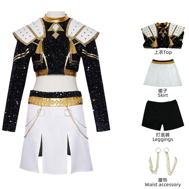 Руми Зои Мира Косплей K-pop Костюм Демона Охотники Женский Черный Золотой Костюм Саджа Мальчики Хэллоуин Ролевые Наряды
