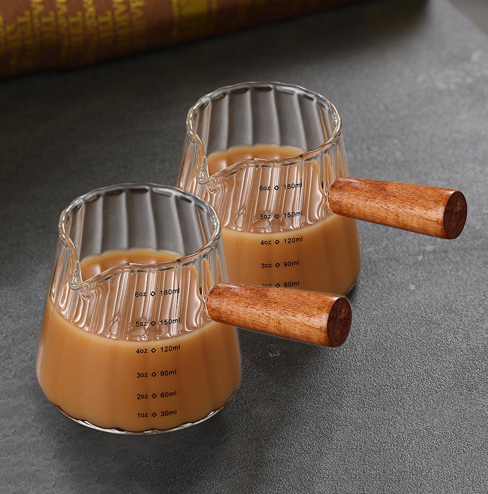 180 мл деревянная ручка стеклянный эспрессо мерный стакан чашка для экстракции кофе со шкалой термостойкий молочник мерная кружка