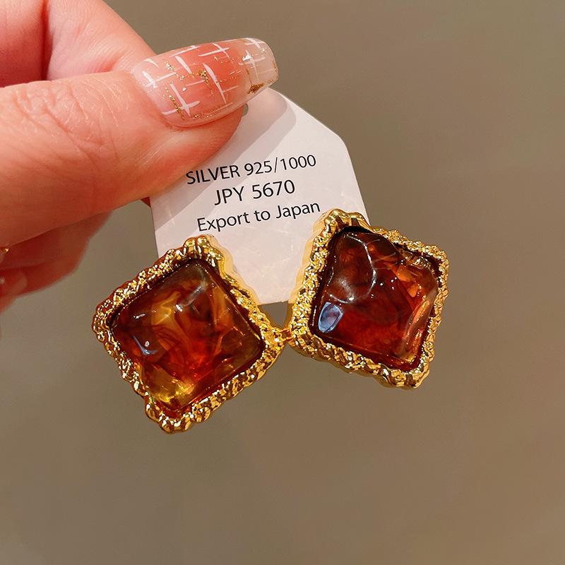 Серьги-пусеты «Серебряная игла» с тигровым глазом - Ретро, Высококлассные, Нишевый Универсальный Стиль и Элегантный Темперамент