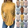 Women's Loose High Neck Retro Floral Print Long Sleeved T-shirt Top Pullover