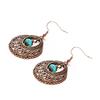 Bohemian Vintage Turquoise Oval Geometric Pendant Earrings Women Hollow Earrings Retro National