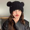 Women Chunky Bear Ear Knit Hat 2025 Korean Loose Slouchy Winter Cap Faux Fur Ears Thermal Ear Flap Beanie