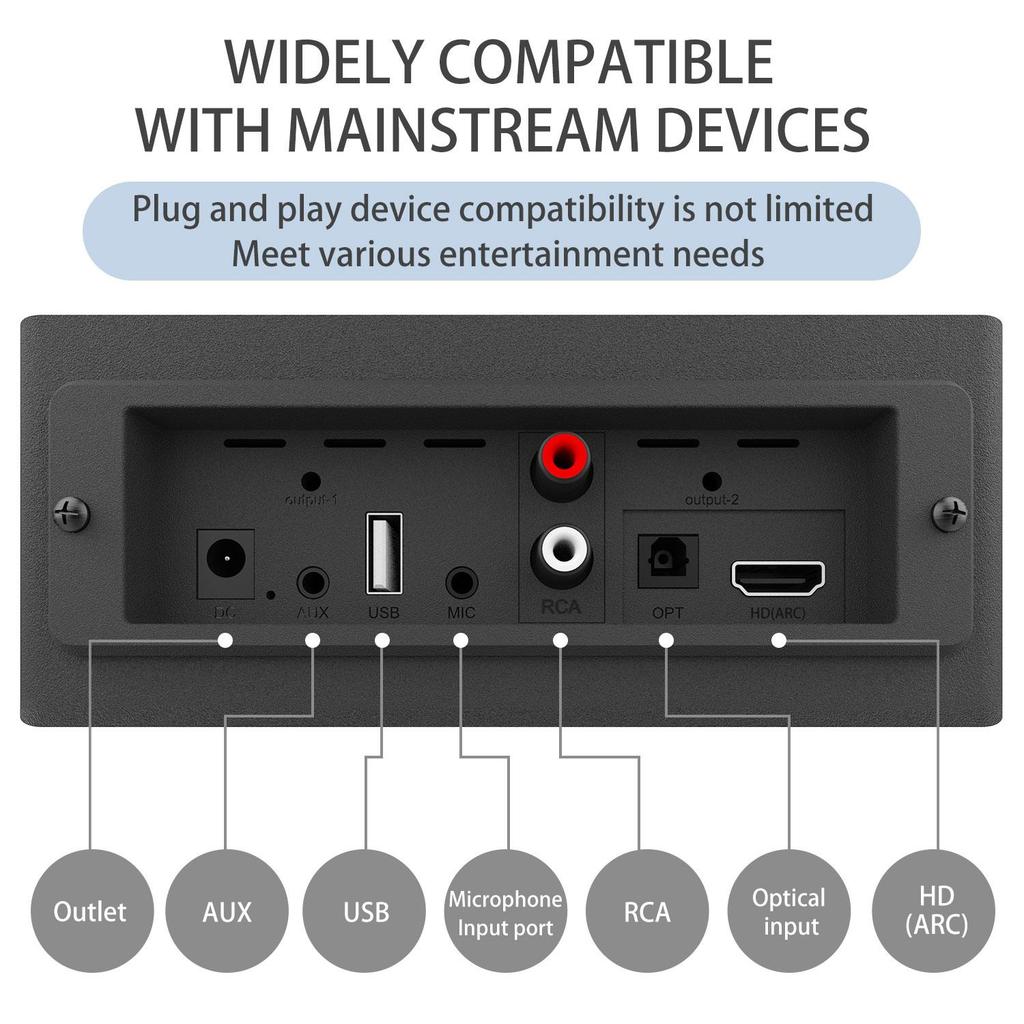 Bluetooth Soundbar Проводной стерео домашний кинотеатр с объемным звучанием, телевизионная система с дистанционным управлением, RGB-световое шоу, динамический стереодинамик с мощным звуком