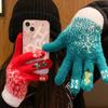 Женские перчатки-варежки с сенсорным экраном, ветрозащитные, без пальцев, модные, вязаные, рождественские