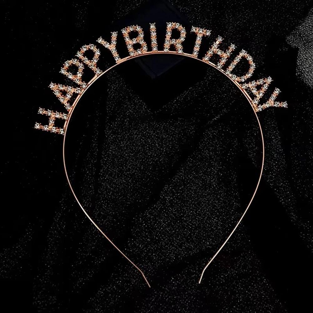 Metal HAPPY BIRTHDAY Headband Glitter Rhinestone Princess Hairbands Birthday Decoration