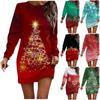 Long Sleeve Dress For Women Casual Christmas Printed Pullover Hip Pack Dress Sweater Dress Autumn